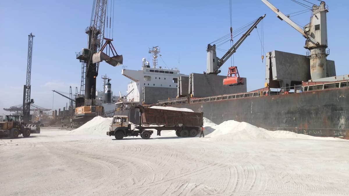 Salt harvesting and loading at Gujarat port