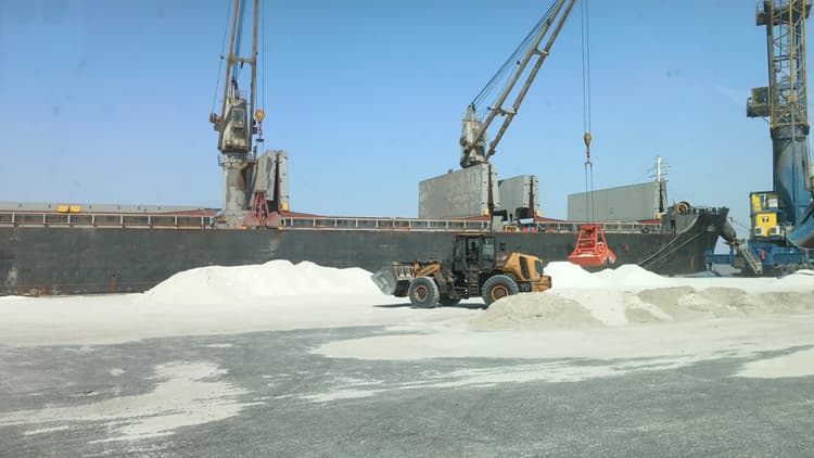 White industrial salt at port — Gujarat
